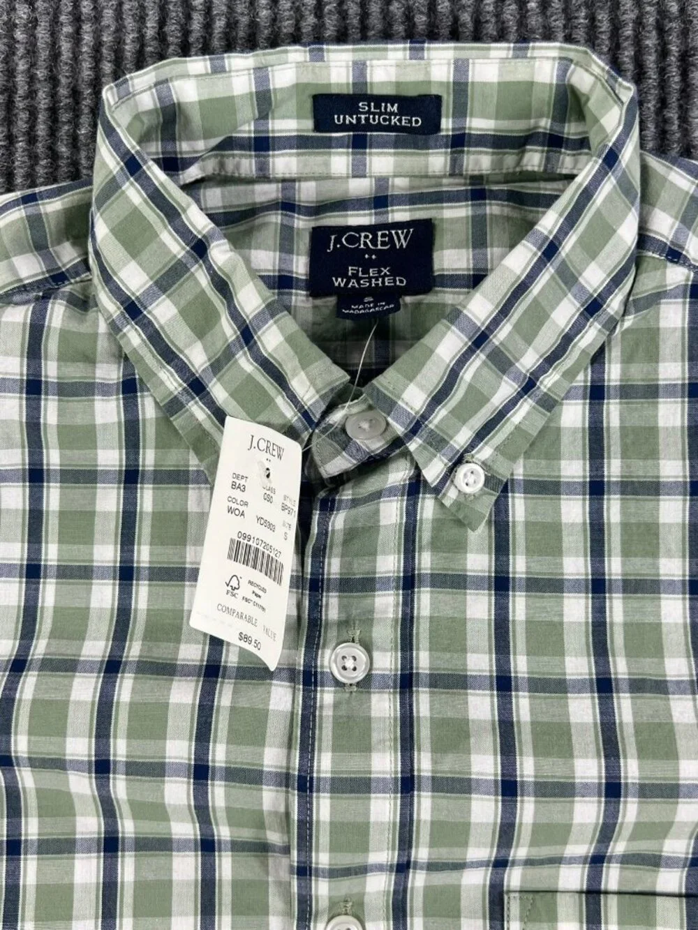 J.Crew Slim Untucked Plaid Button Down Shirt Green/Navy Blue Men’s Small NWT